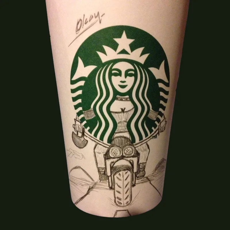 funny sketch on a starbucks mug