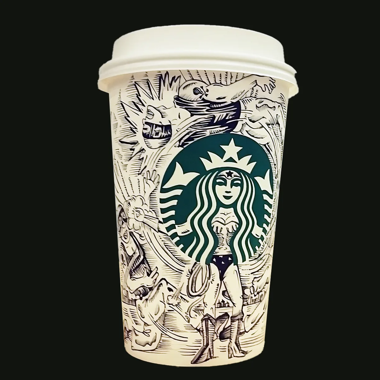 funny sketch on a starbucks mug